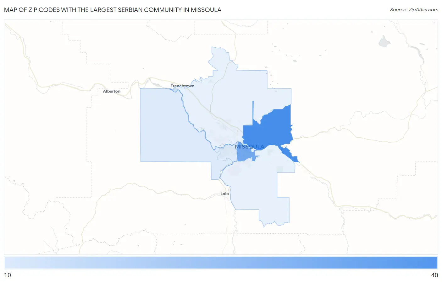 Zip Codes with the Largest Serbian Community in Missoula Map