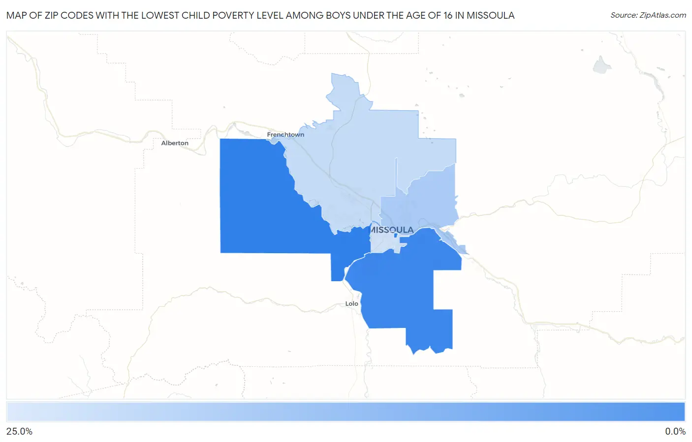 Zip Codes with the Lowest Child Poverty Level Among Boys Under the Age of 16 in Missoula Map