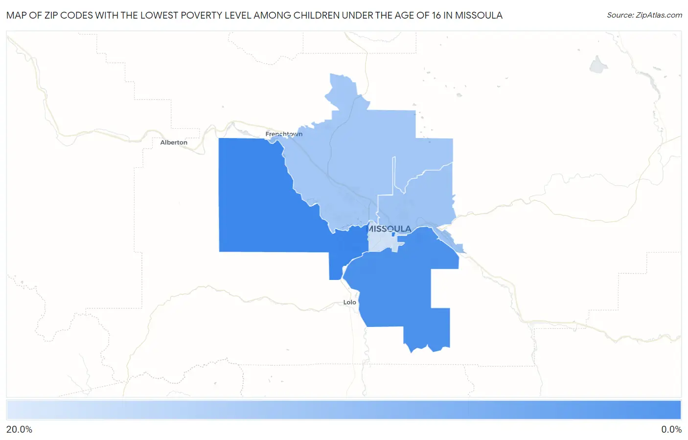 Zip Codes with the Lowest Poverty Level Among Children Under the Age of 16 in Missoula Map