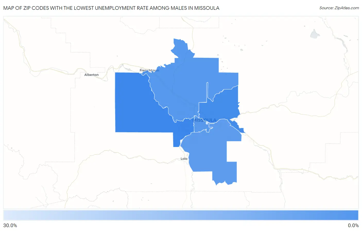 Zip Codes with the Lowest Unemployment Rate Among Males in Missoula Map