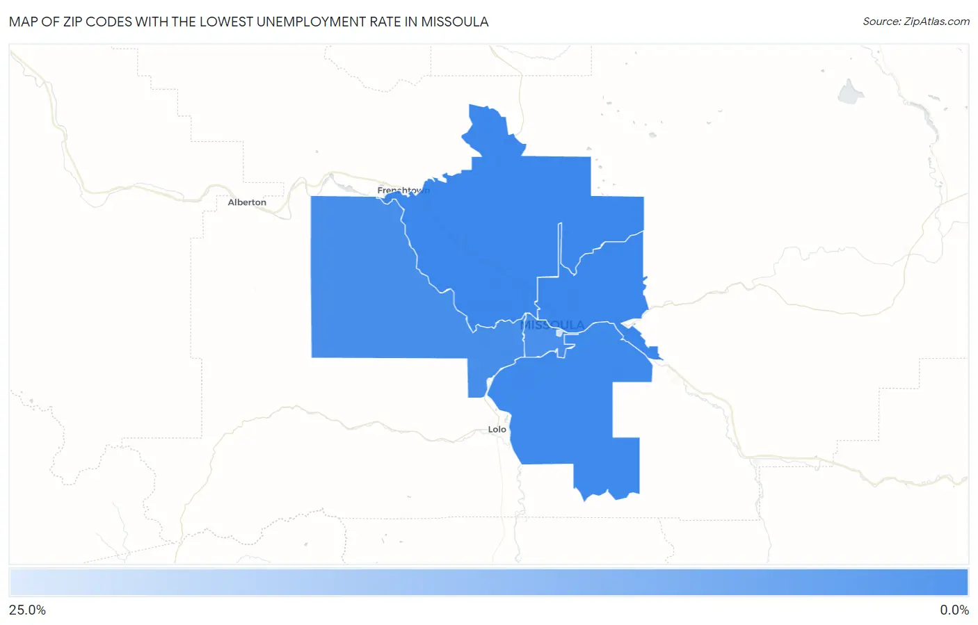 Zip Codes with the Lowest Unemployment Rate in Missoula Map