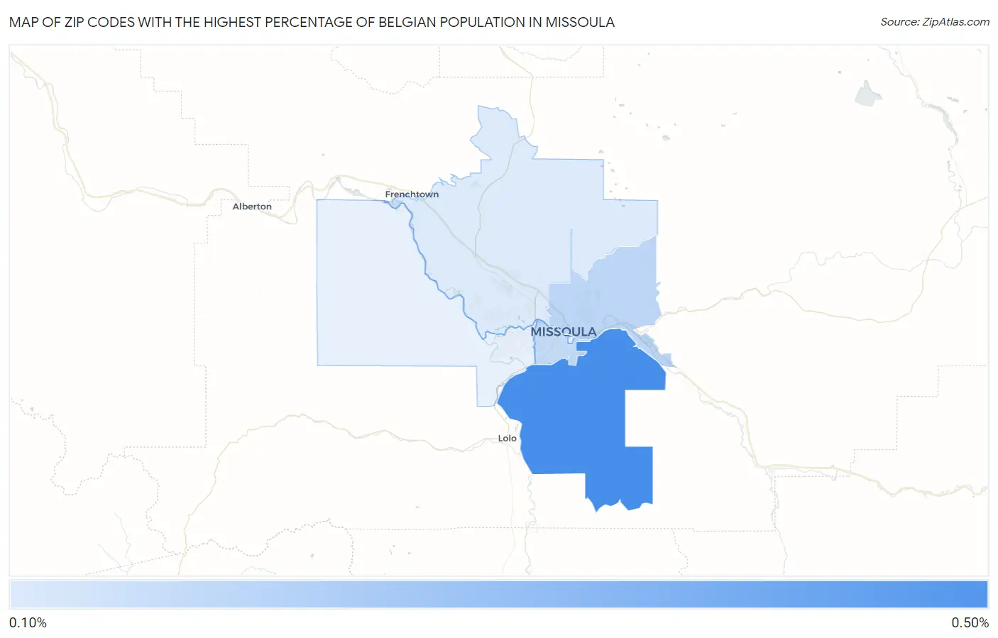Zip Codes with the Highest Percentage of Belgian Population in Missoula Map
