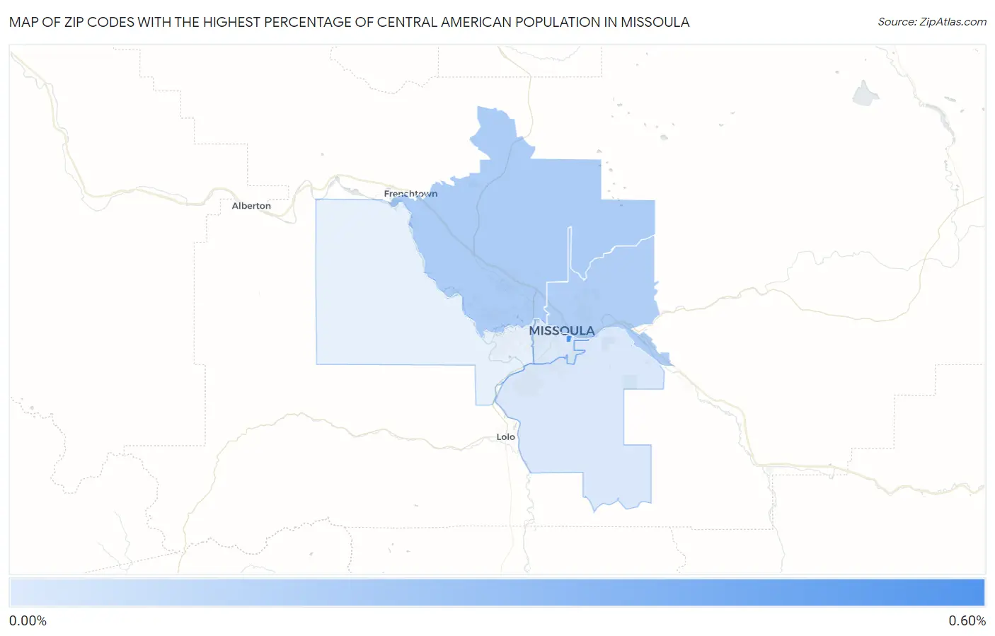 Zip Codes with the Highest Percentage of Central American Population in Missoula Map