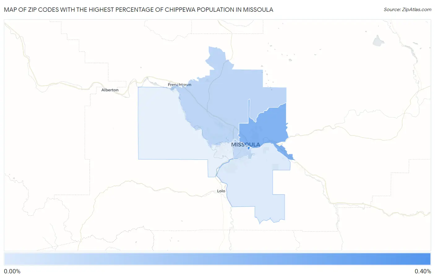Zip Codes with the Highest Percentage of Chippewa Population in Missoula Map