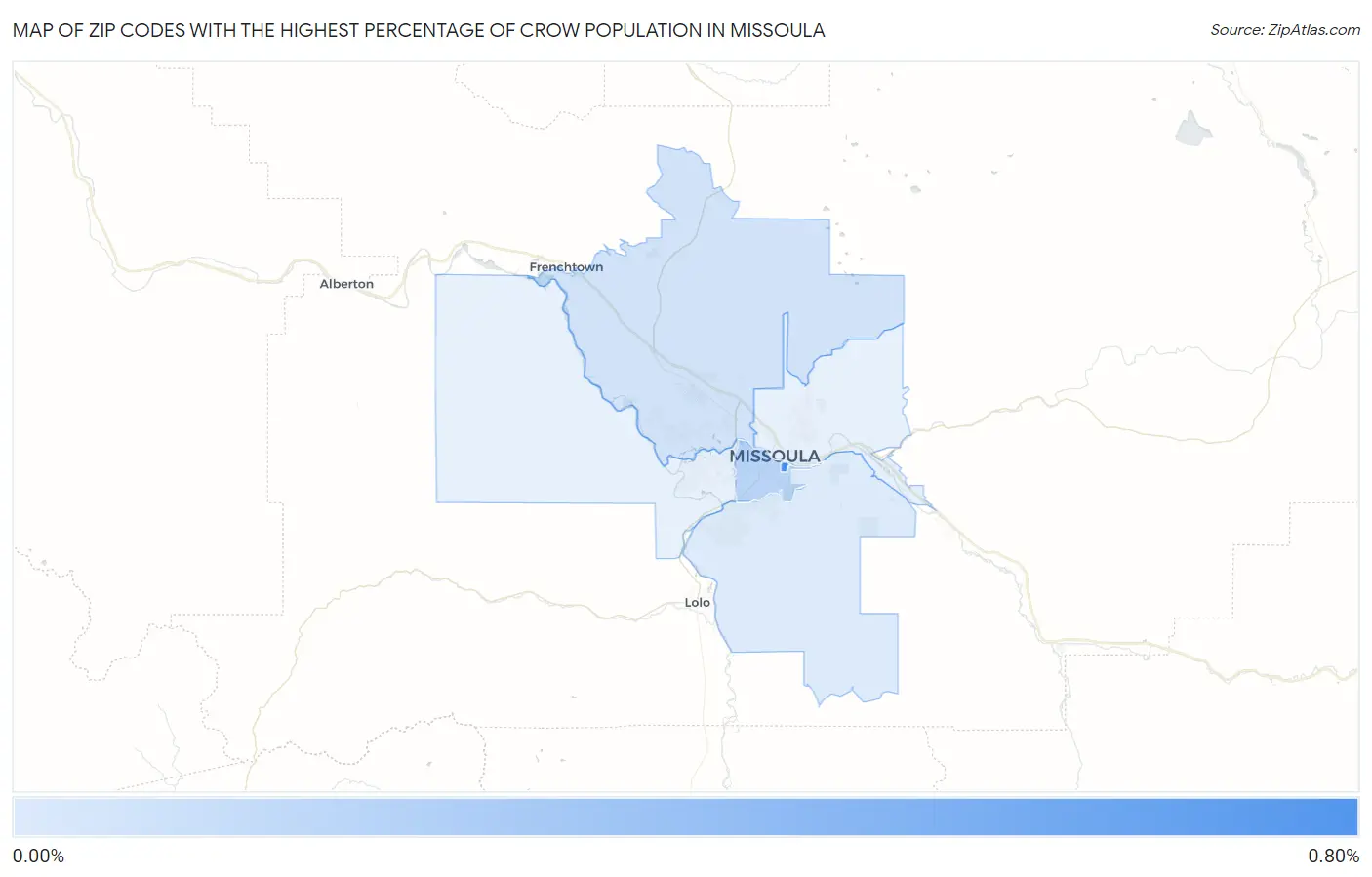 Zip Codes with the Highest Percentage of Crow Population in Missoula Map