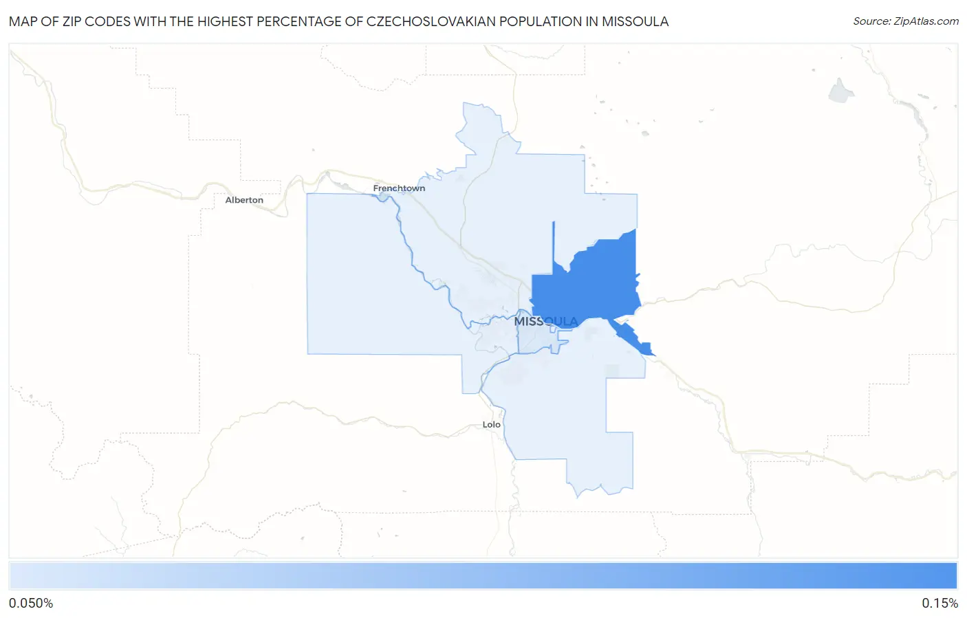 Zip Codes with the Highest Percentage of Czechoslovakian Population in Missoula Map