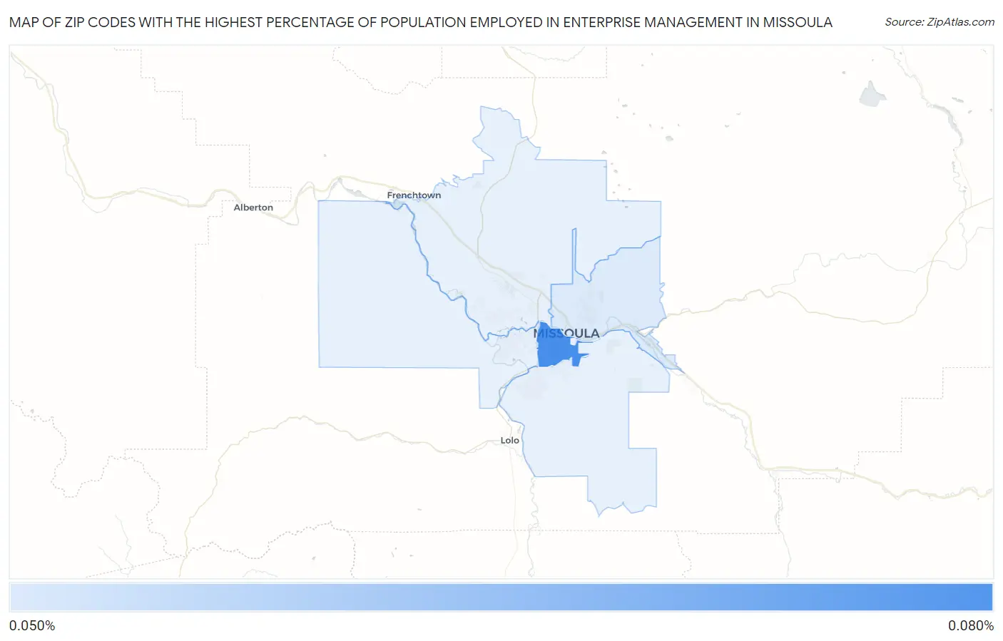Zip Codes with the Highest Percentage of Population Employed in Enterprise Management in Missoula Map