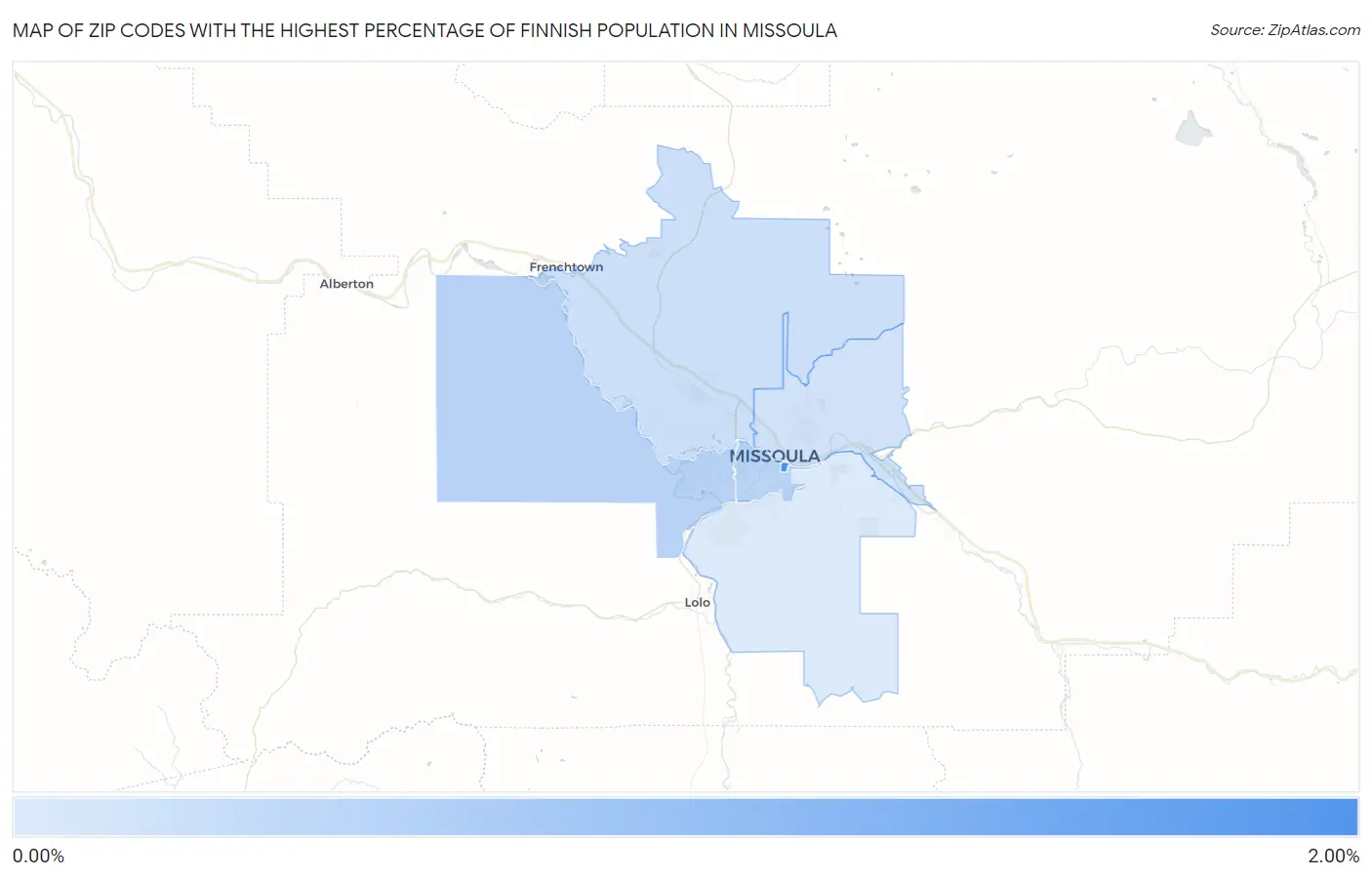 Zip Codes with the Highest Percentage of Finnish Population in Missoula Map