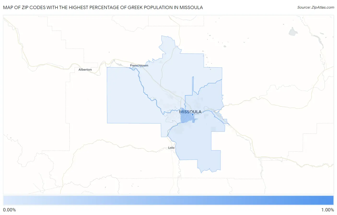 Zip Codes with the Highest Percentage of Greek Population in Missoula Map