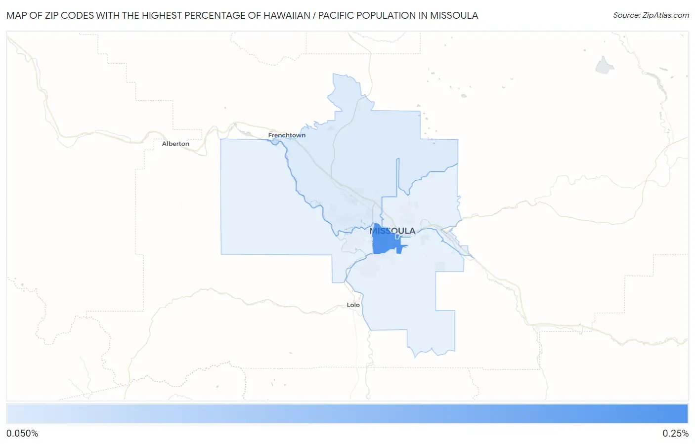Zip Codes with the Highest Percentage of Hawaiian / Pacific Population in Missoula Map