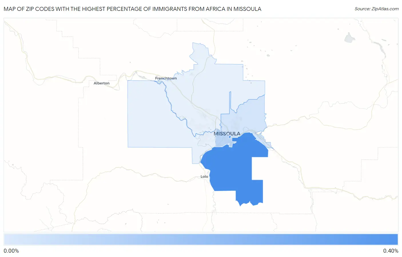 Zip Codes with the Highest Percentage of Immigrants from Africa in Missoula Map