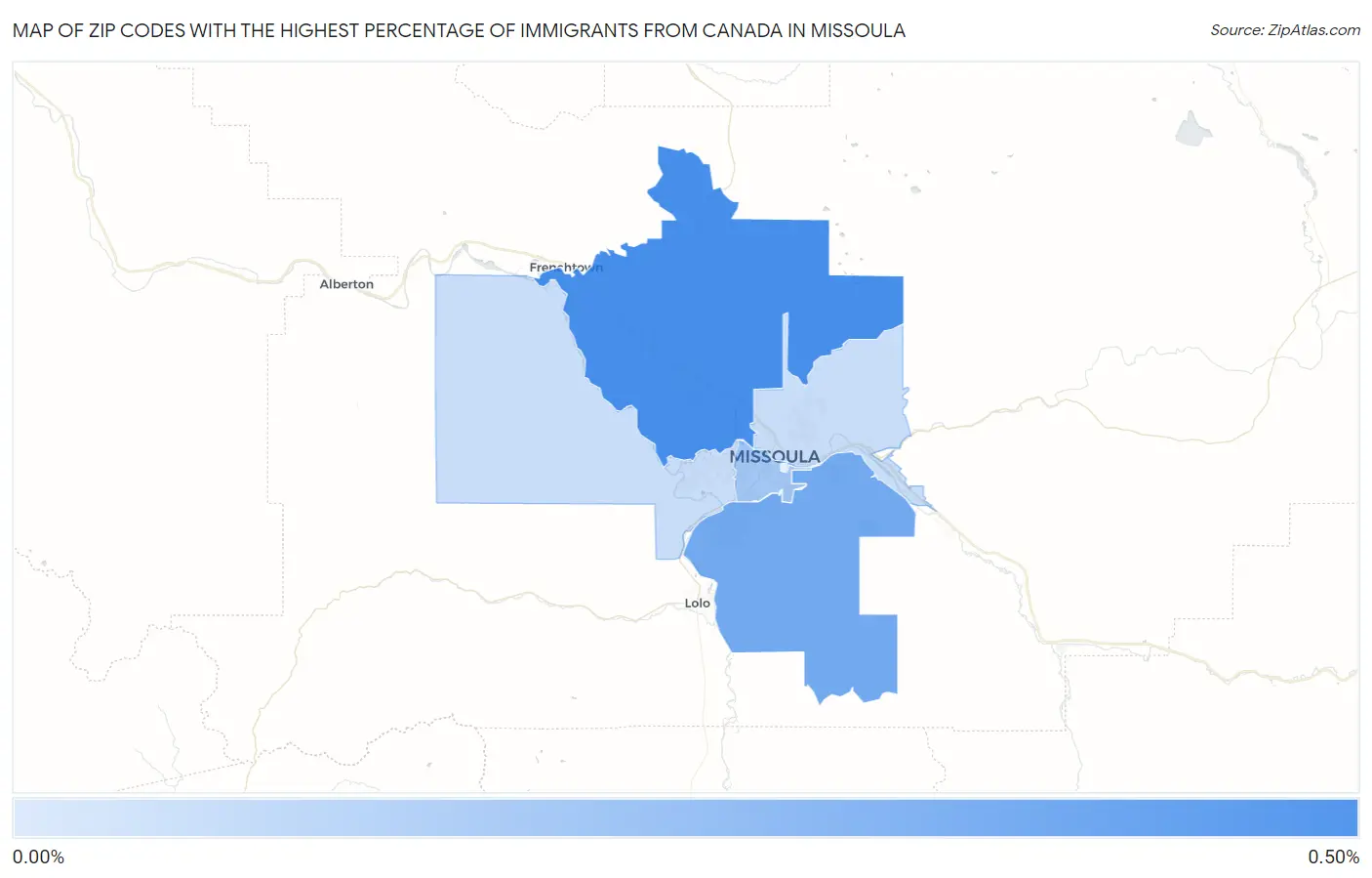 Zip Codes with the Highest Percentage of Immigrants from Canada in Missoula Map
