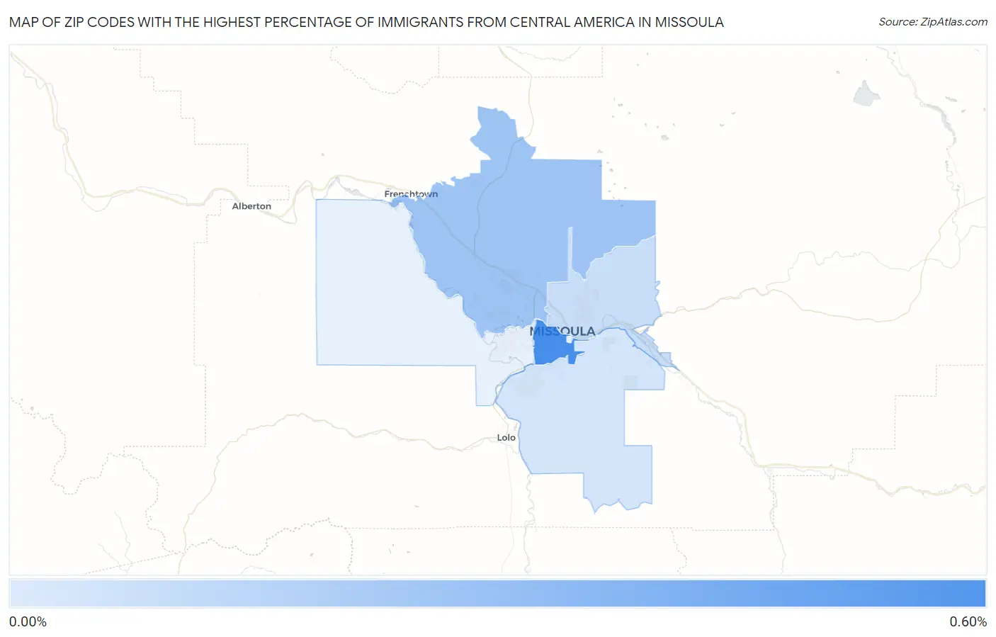 Zip Codes with the Highest Percentage of Immigrants from Central America in Missoula Map
