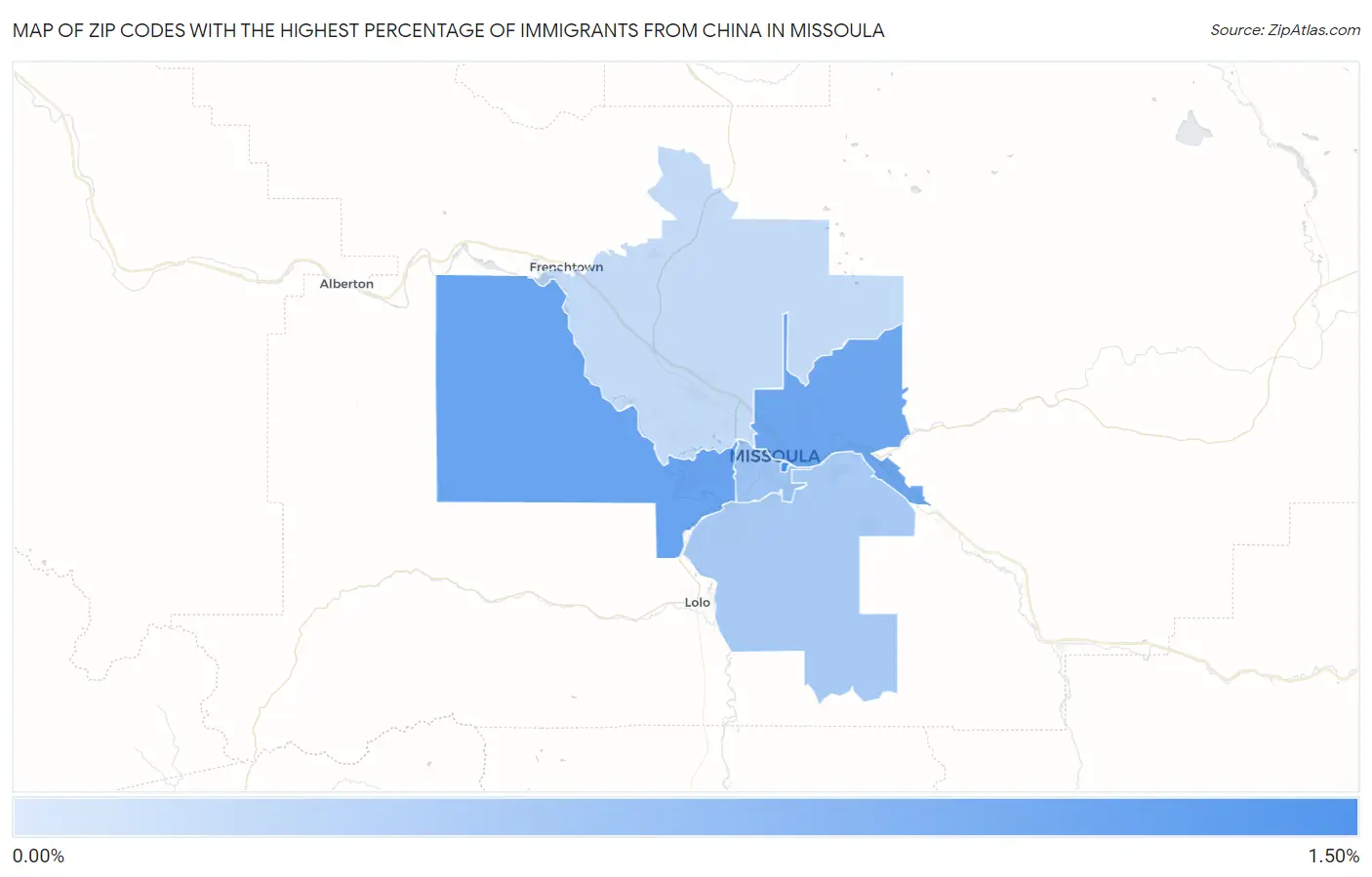 Zip Codes with the Highest Percentage of Immigrants from China in Missoula Map