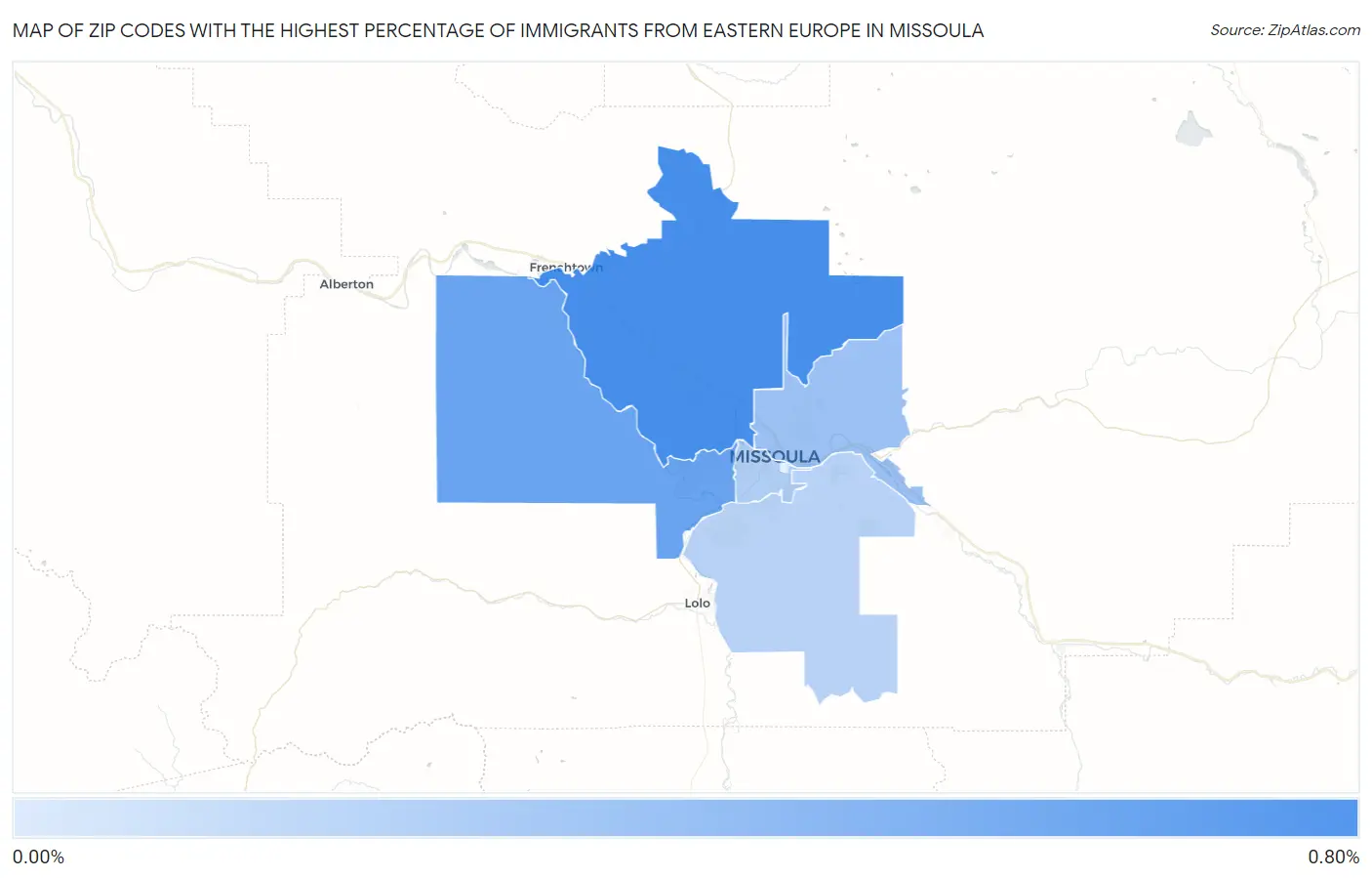 Zip Codes with the Highest Percentage of Immigrants from Eastern Europe in Missoula Map