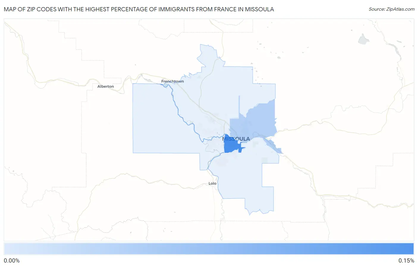 Zip Codes with the Highest Percentage of Immigrants from France in Missoula Map