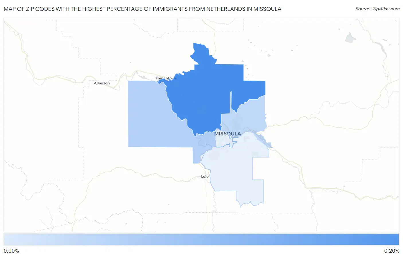 Zip Codes with the Highest Percentage of Immigrants from Netherlands in Missoula Map