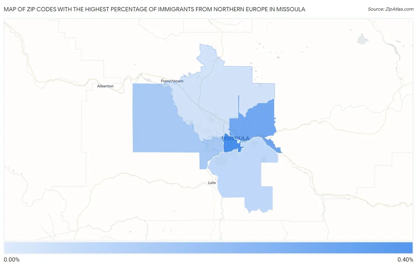 Zip Codes with the Highest Percentage of Immigrants from Northern Europe in Missoula Map