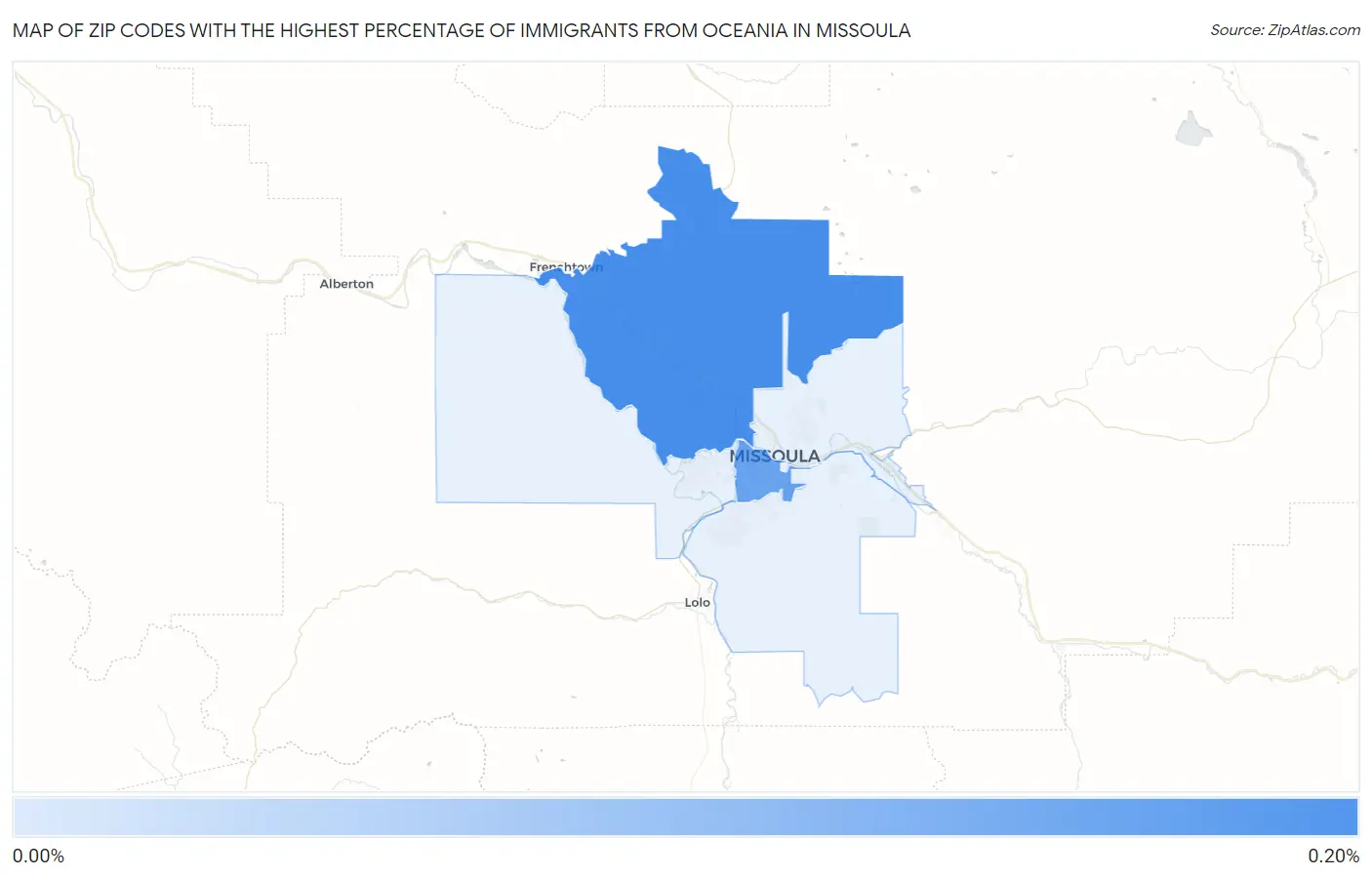 Zip Codes with the Highest Percentage of Immigrants from Oceania in Missoula Map