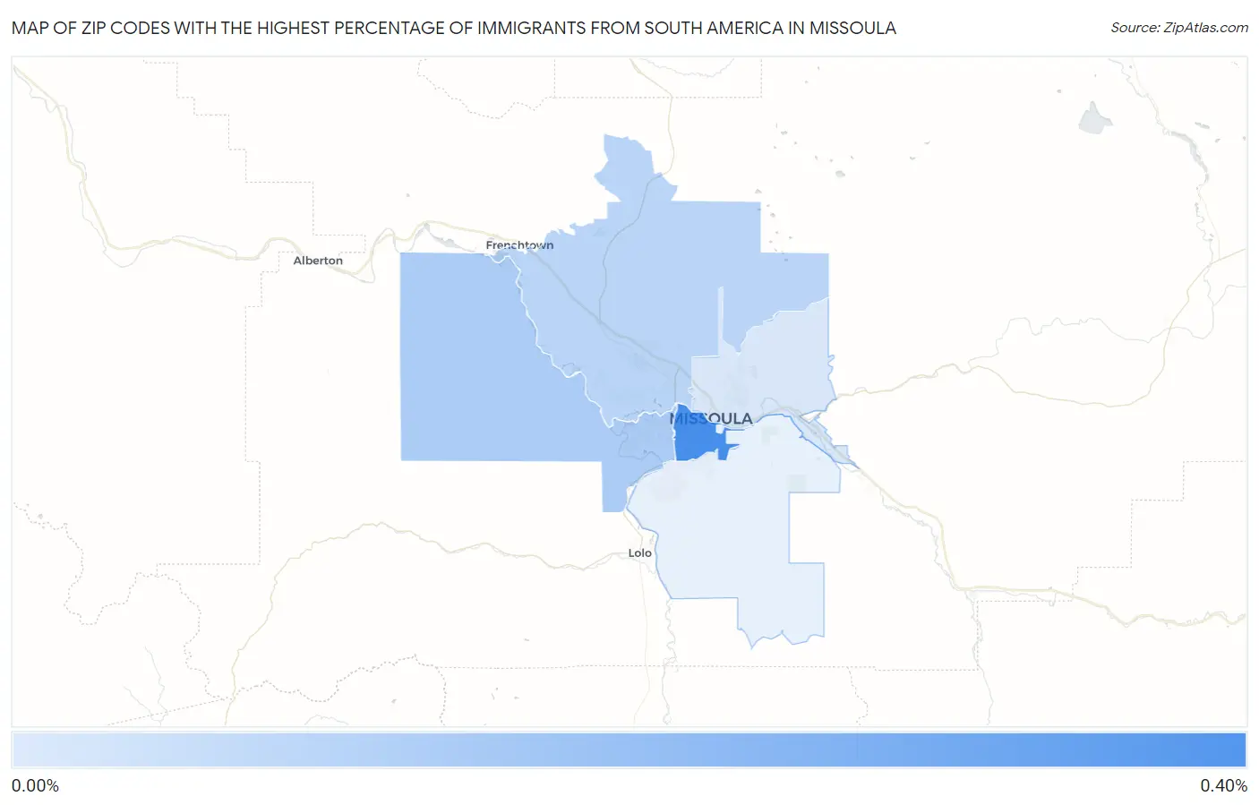 Zip Codes with the Highest Percentage of Immigrants from South America in Missoula Map