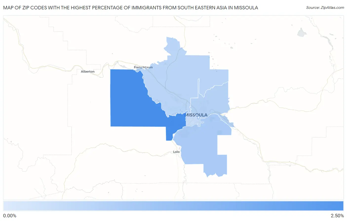 Zip Codes with the Highest Percentage of Immigrants from South Eastern Asia in Missoula Map