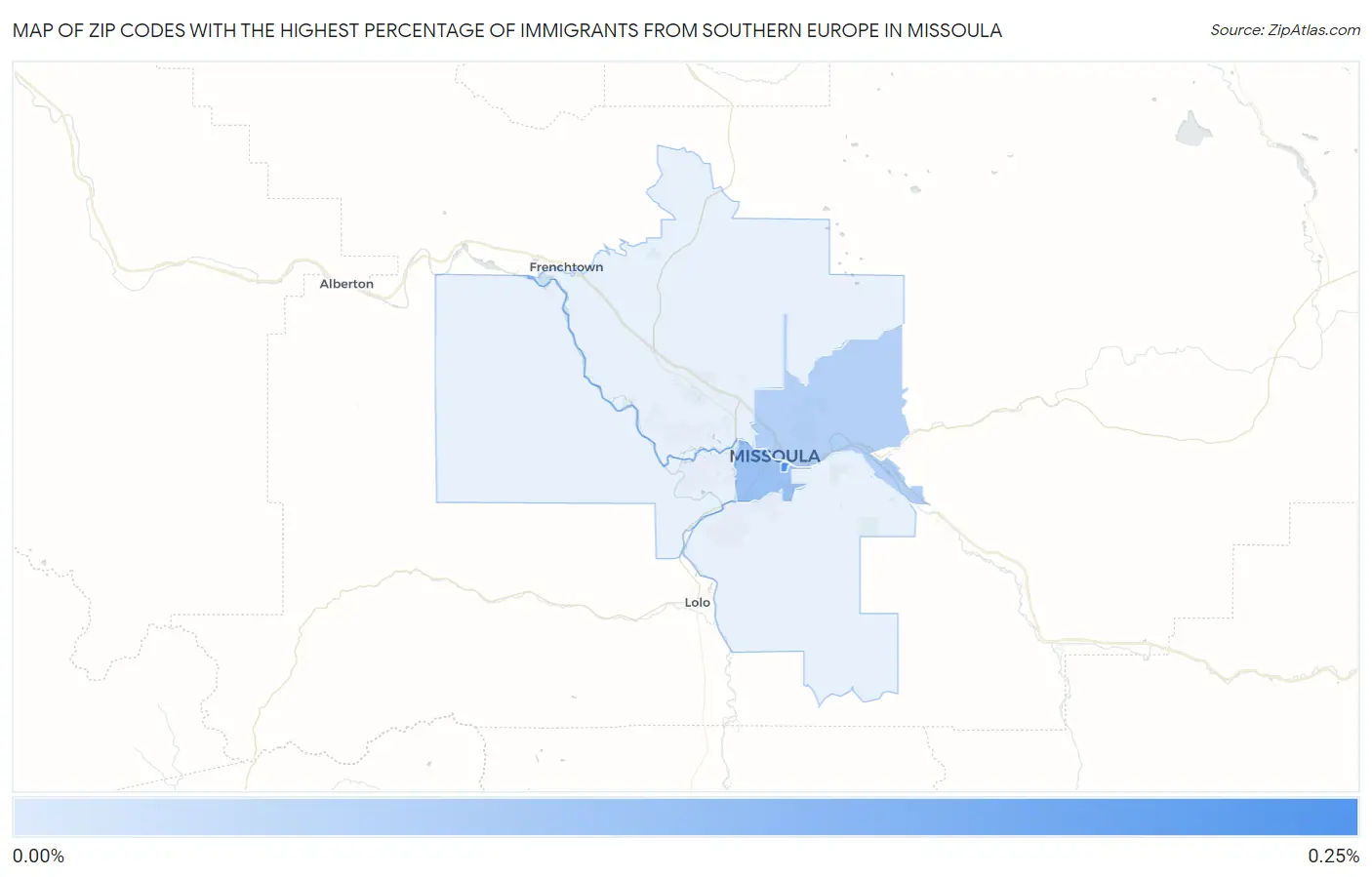 Zip Codes with the Highest Percentage of Immigrants from Southern Europe in Missoula Map