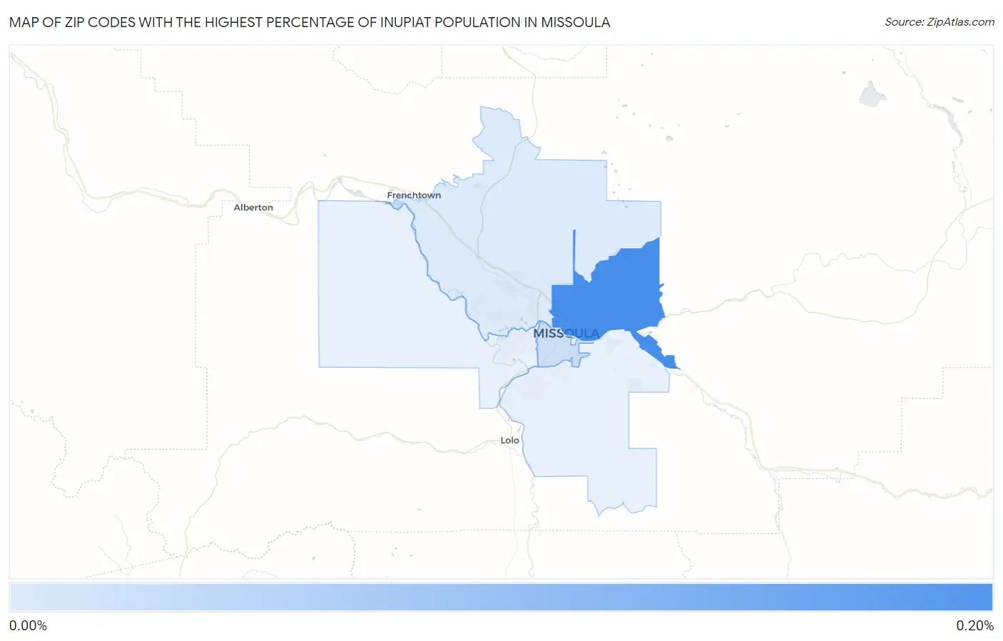 Zip Codes with the Highest Percentage of Inupiat Population in Missoula Map