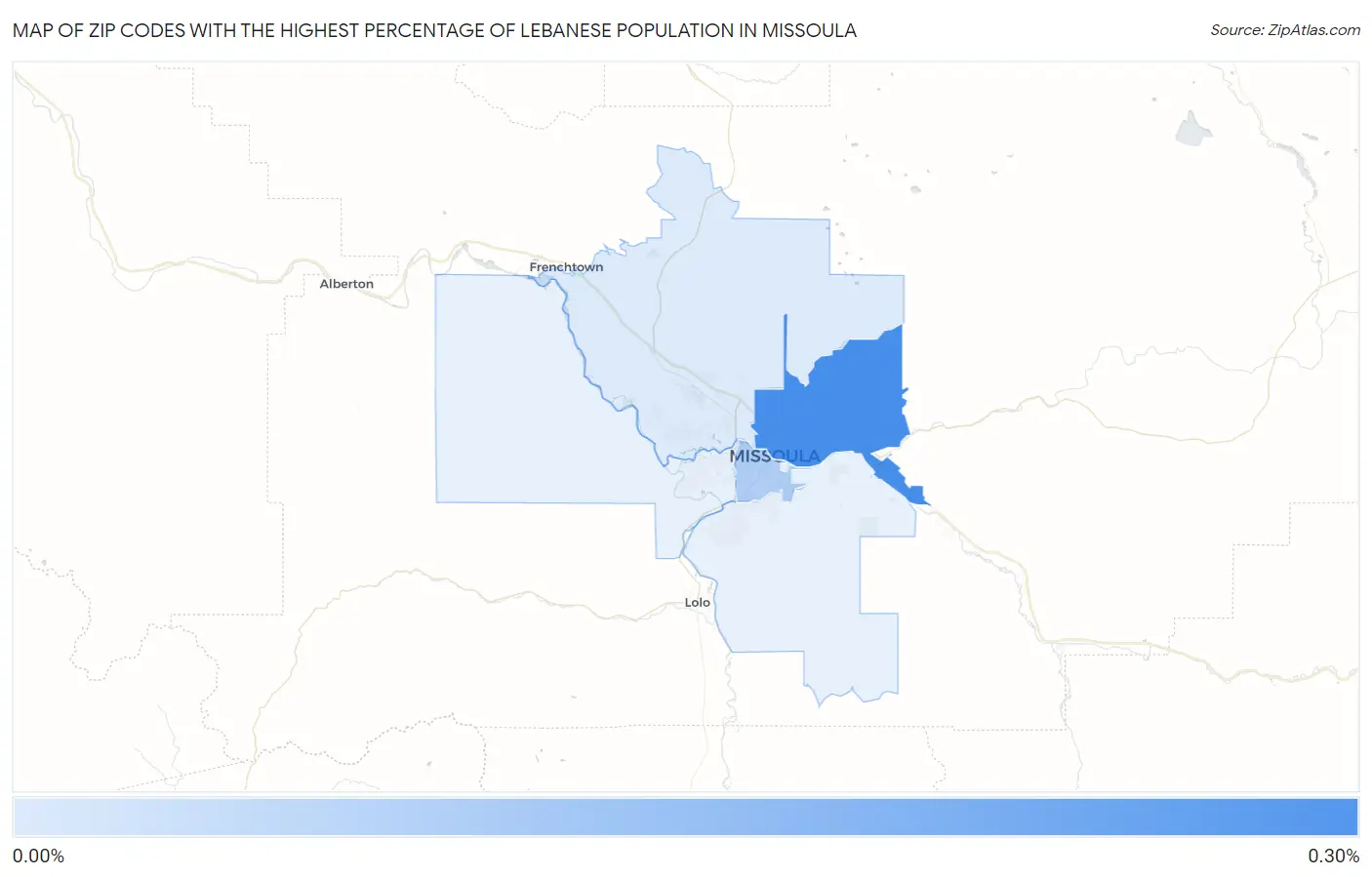 Zip Codes with the Highest Percentage of Lebanese Population in Missoula Map