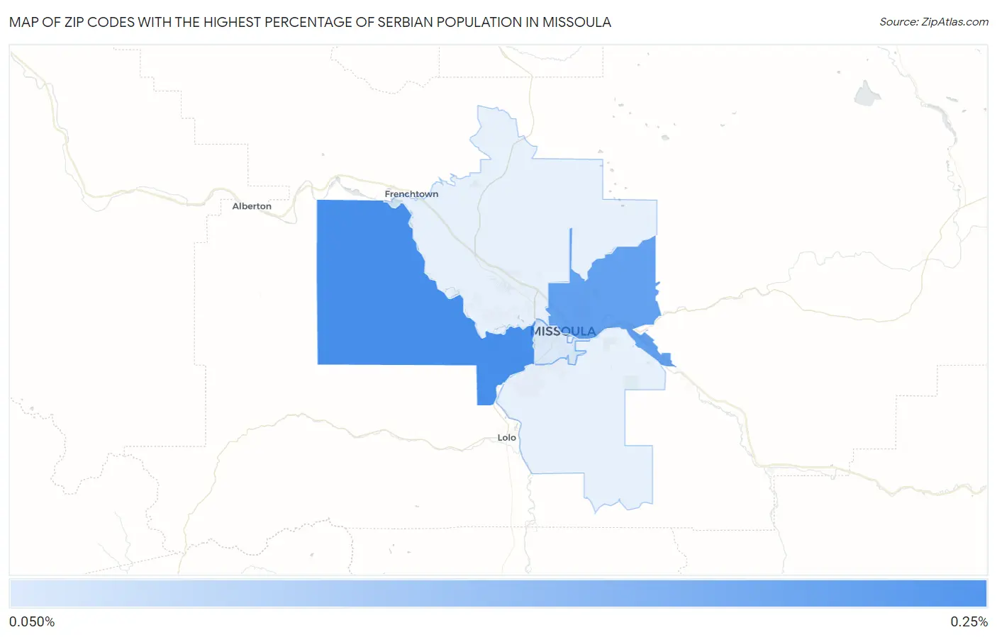 Zip Codes with the Highest Percentage of Serbian Population in Missoula Map