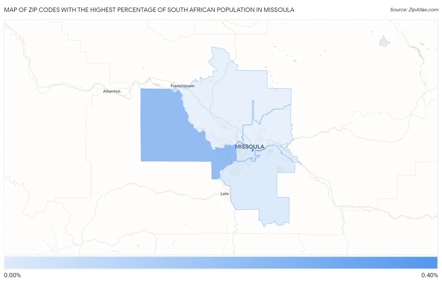 Zip Codes with the Highest Percentage of South African Population in Missoula Map