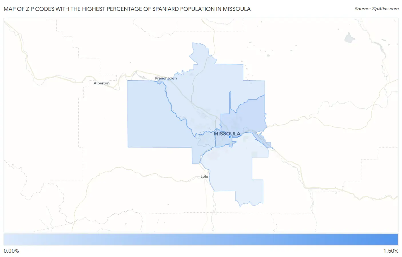 Zip Codes with the Highest Percentage of Spaniard Population in Missoula Map