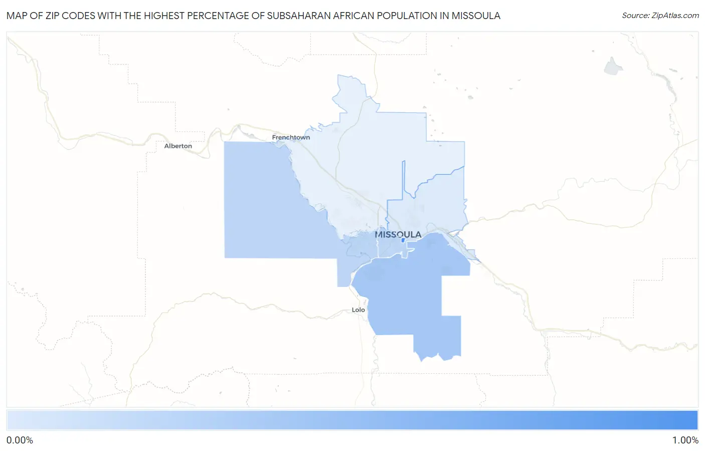 Zip Codes with the Highest Percentage of Subsaharan African Population in Missoula Map