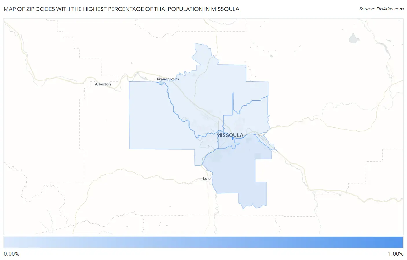 Zip Codes with the Highest Percentage of Thai Population in Missoula Map