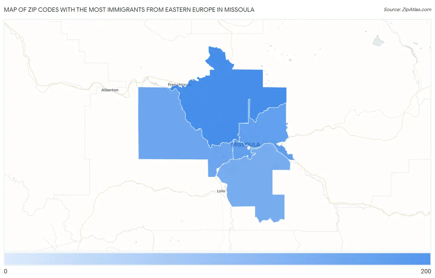 Zip Codes with the Most Immigrants from Eastern Europe in Missoula Map