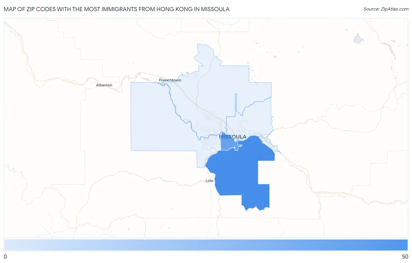Zip Codes with the Most Immigrants from Hong Kong in Missoula Map
