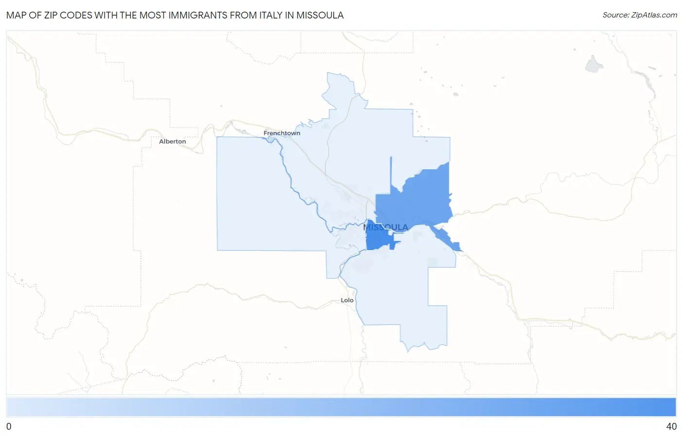 Zip Codes with the Most Immigrants from Italy in Missoula Map