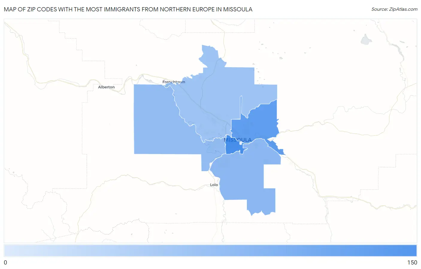 Zip Codes with the Most Immigrants from Northern Europe in Missoula Map