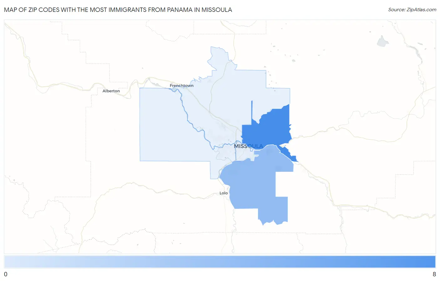Zip Codes with the Most Immigrants from Panama in Missoula Map