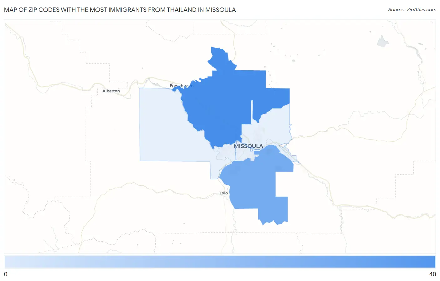 Zip Codes with the Most Immigrants from Thailand in Missoula Map