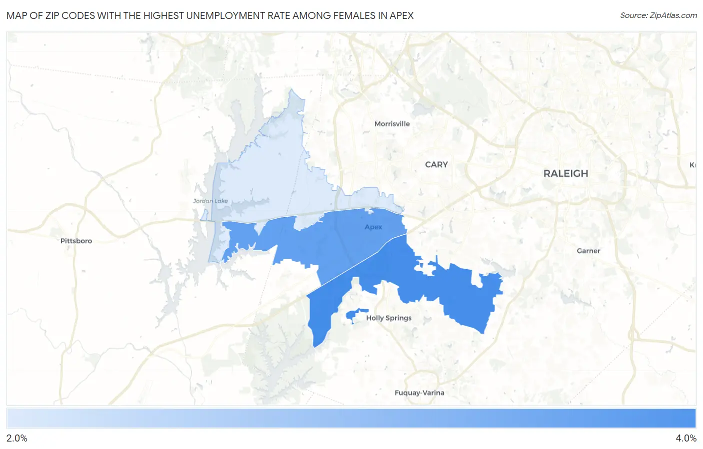 Zip Codes with the Highest Unemployment Rate Among Females in Apex Map