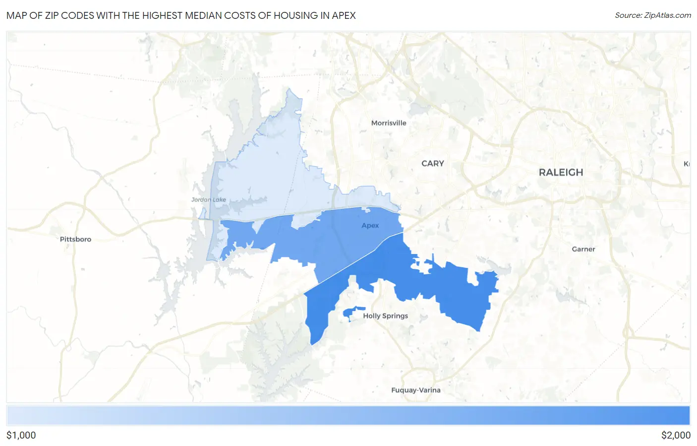 Zip Codes with the Highest Median Costs of Housing in Apex Map