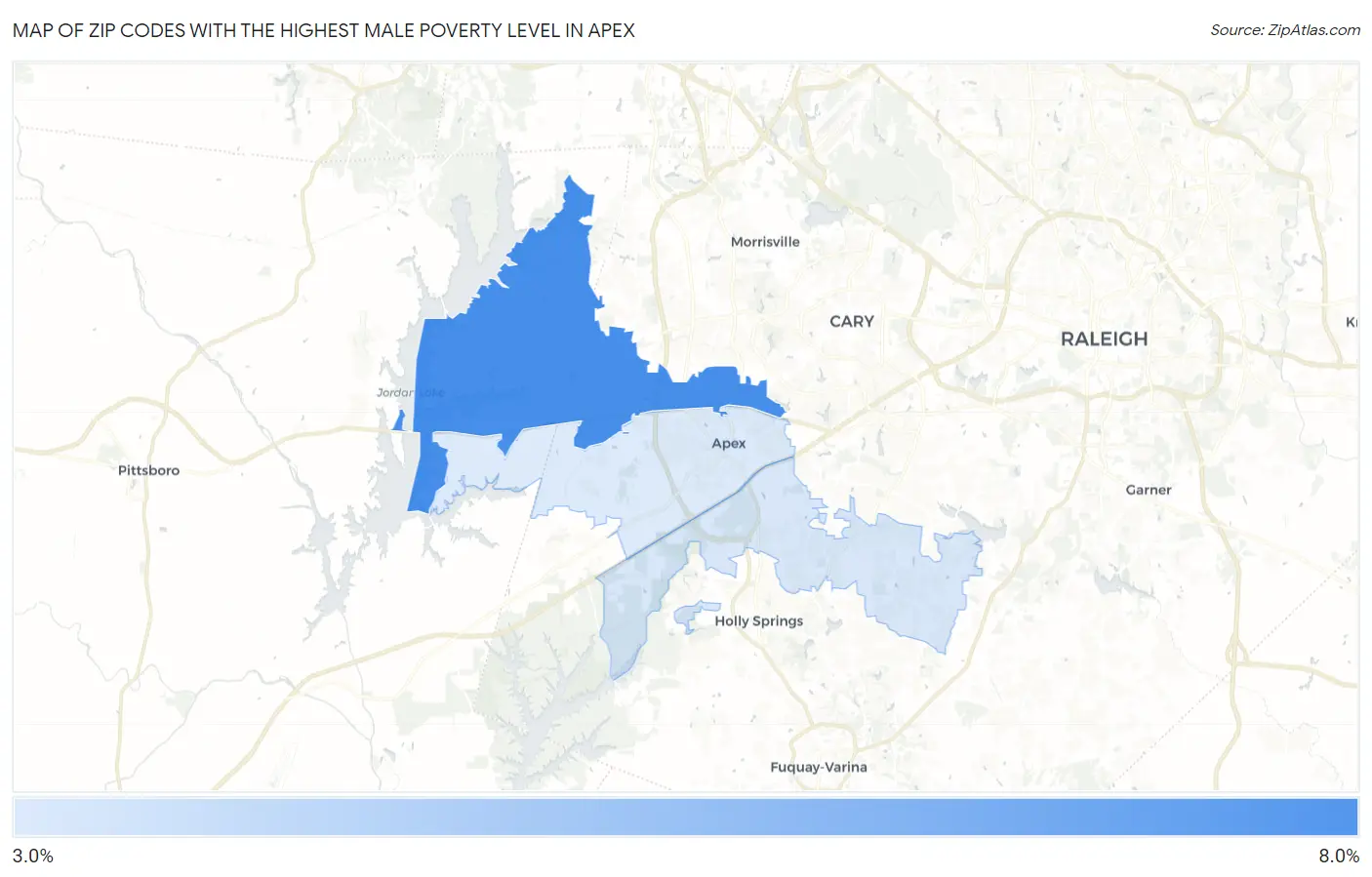 Zip Codes with the Highest Male Poverty Level in Apex Map