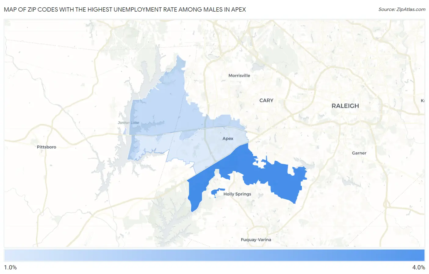Zip Codes with the Highest Unemployment Rate Among Males in Apex Map