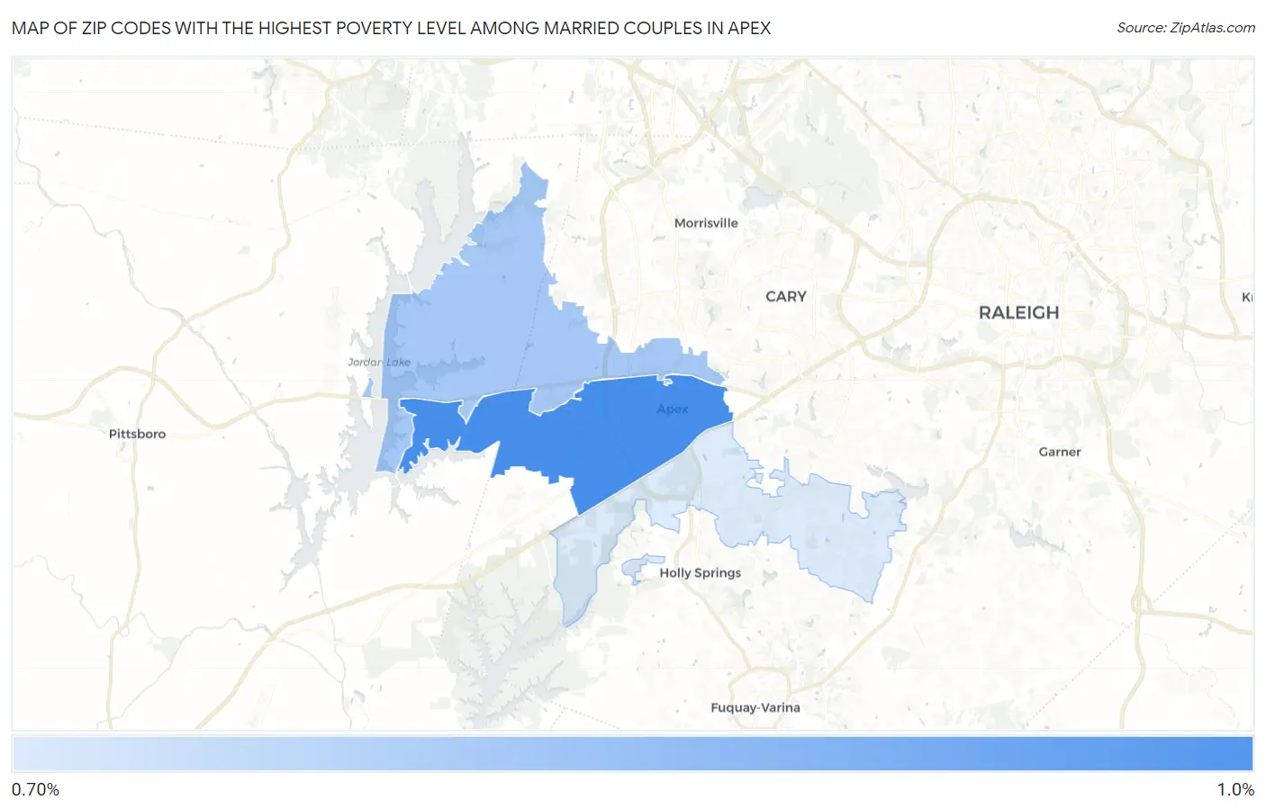 Zip Codes with the Highest Poverty Level Among Married Couples in Apex Map