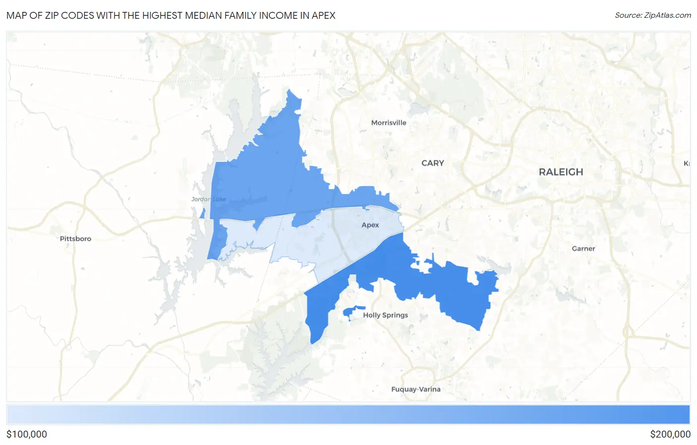 Zip Codes with the Highest Median Family Income in Apex Map