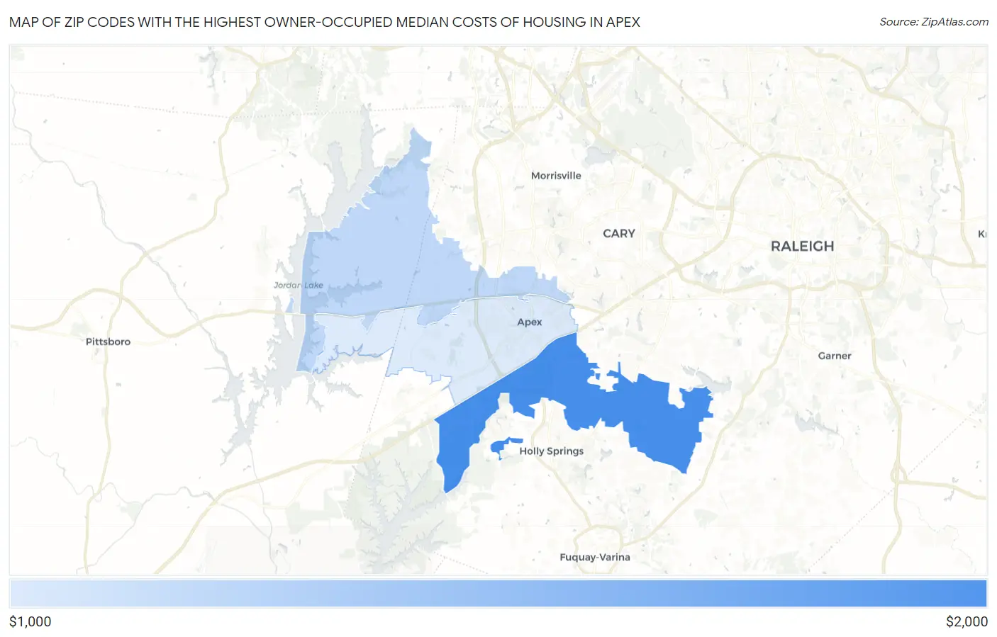Zip Codes with the Highest Owner-Occupied Median Costs of Housing in Apex Map