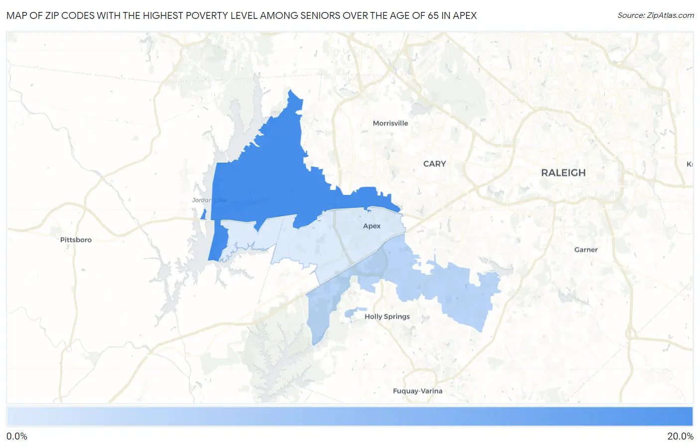 Zip Codes with the Highest Poverty Level Among Seniors Over the Age of 65 in Apex Map
