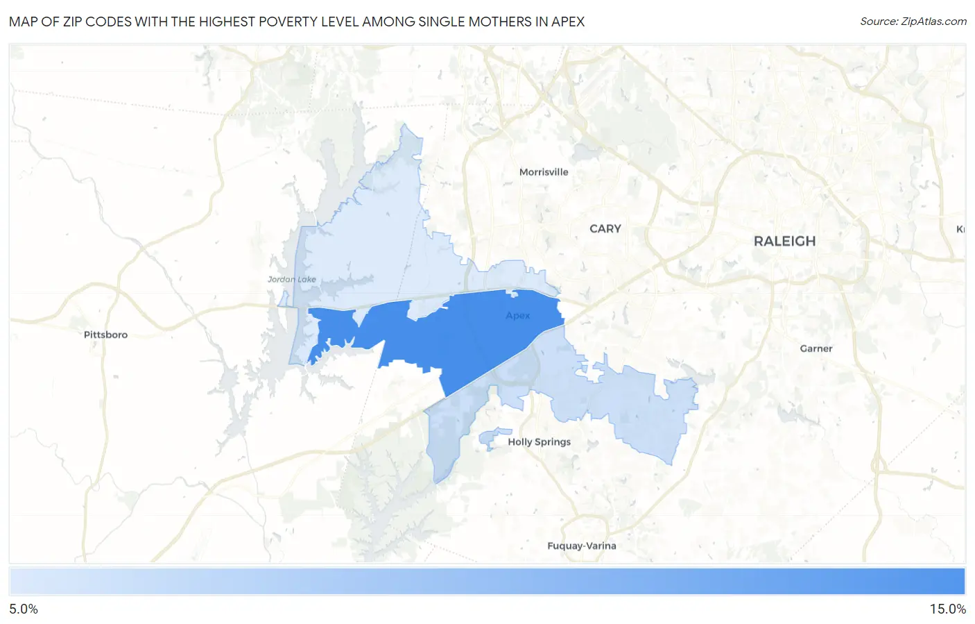 Zip Codes with the Highest Poverty Level Among Single Mothers in Apex Map