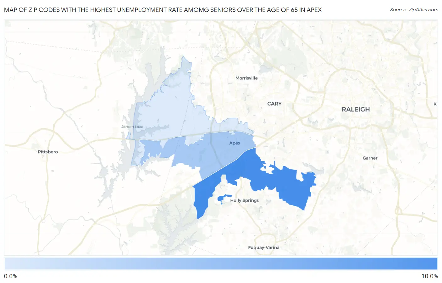 Zip Codes with the Highest Unemployment Rate Amomg Seniors Over the Age of 65 in Apex Map