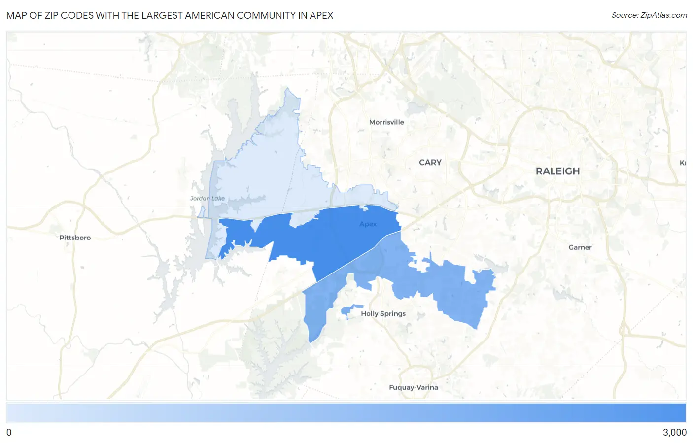 Zip Codes with the Largest American Community in Apex Map